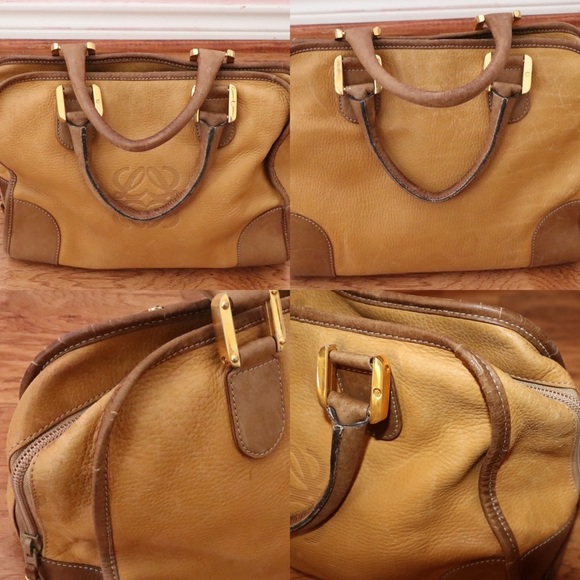 LOEWE Amazona 35 Anagram Embossed Leather Brown  Handbag Authentic Vintage - Picture 8 of 14